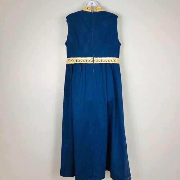Vintage 60s Elara Knits Hostess Dress Sleeveless Maxi Size XL Blue Lace - Picture 3 of 12